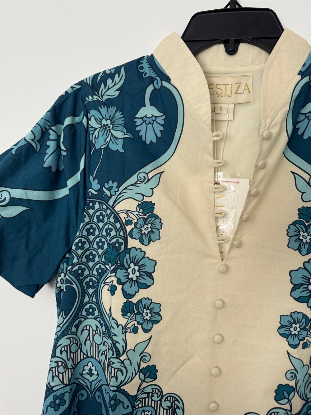 Blue Floral Midi Dress with Button Front - Picture 4 of 5
